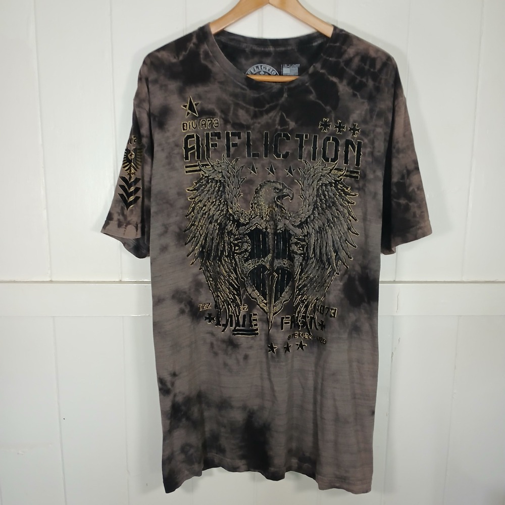 Affliction Graphic T-Shirt Mens 2XL Grey Tie Dye Eagle Live Fast Burnout Tee - Picture 7 of 8